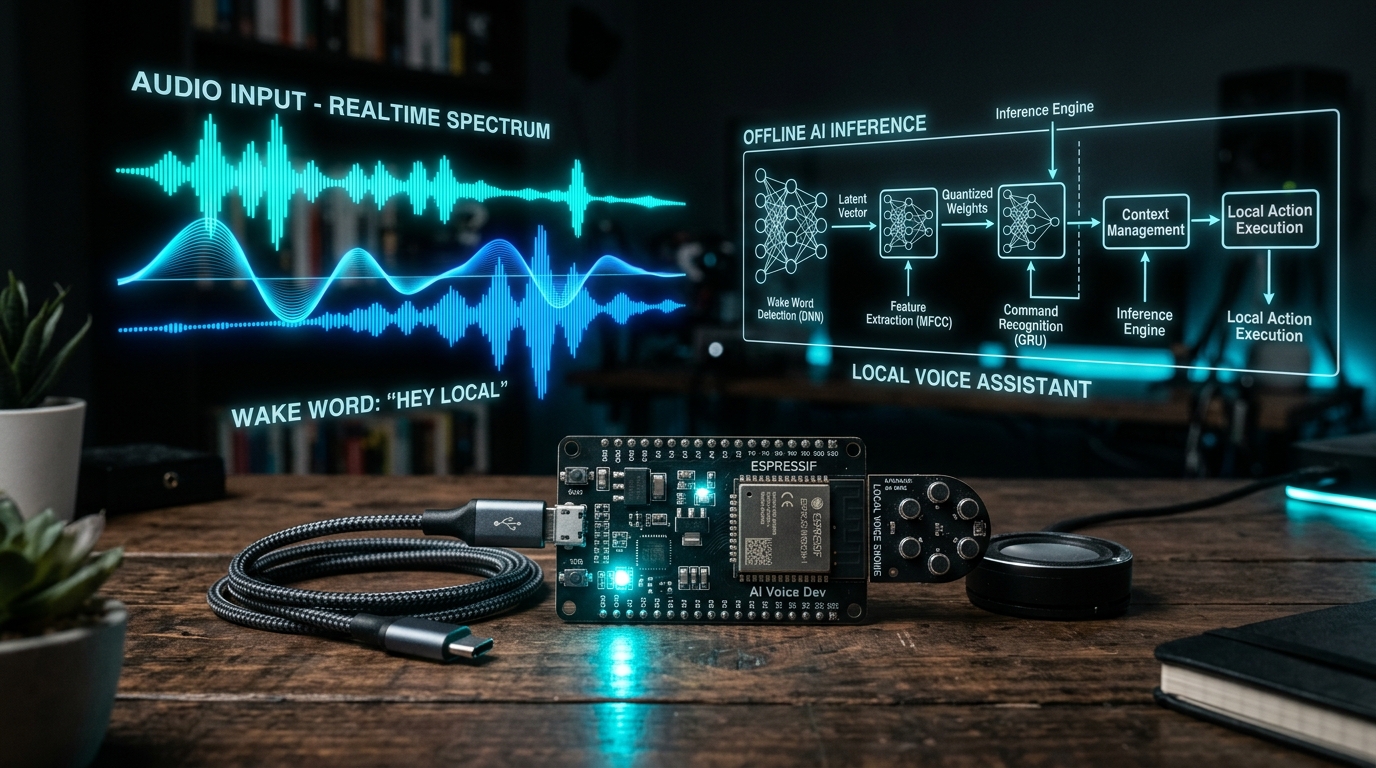 ESP32-S3 microcontroller with microphone array for offline local voice assistant using Whisper AI